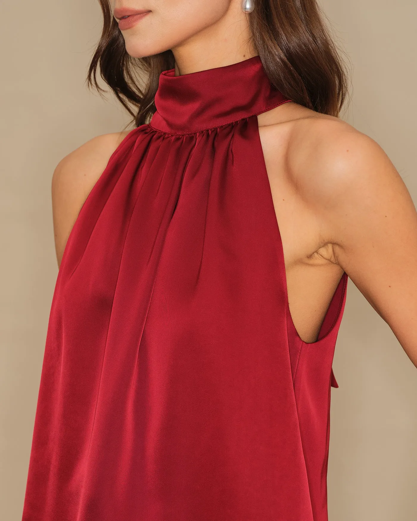 Wine Red Turtle Bowknot Satin Tank Top sold by rihoas product image thumbnail 2