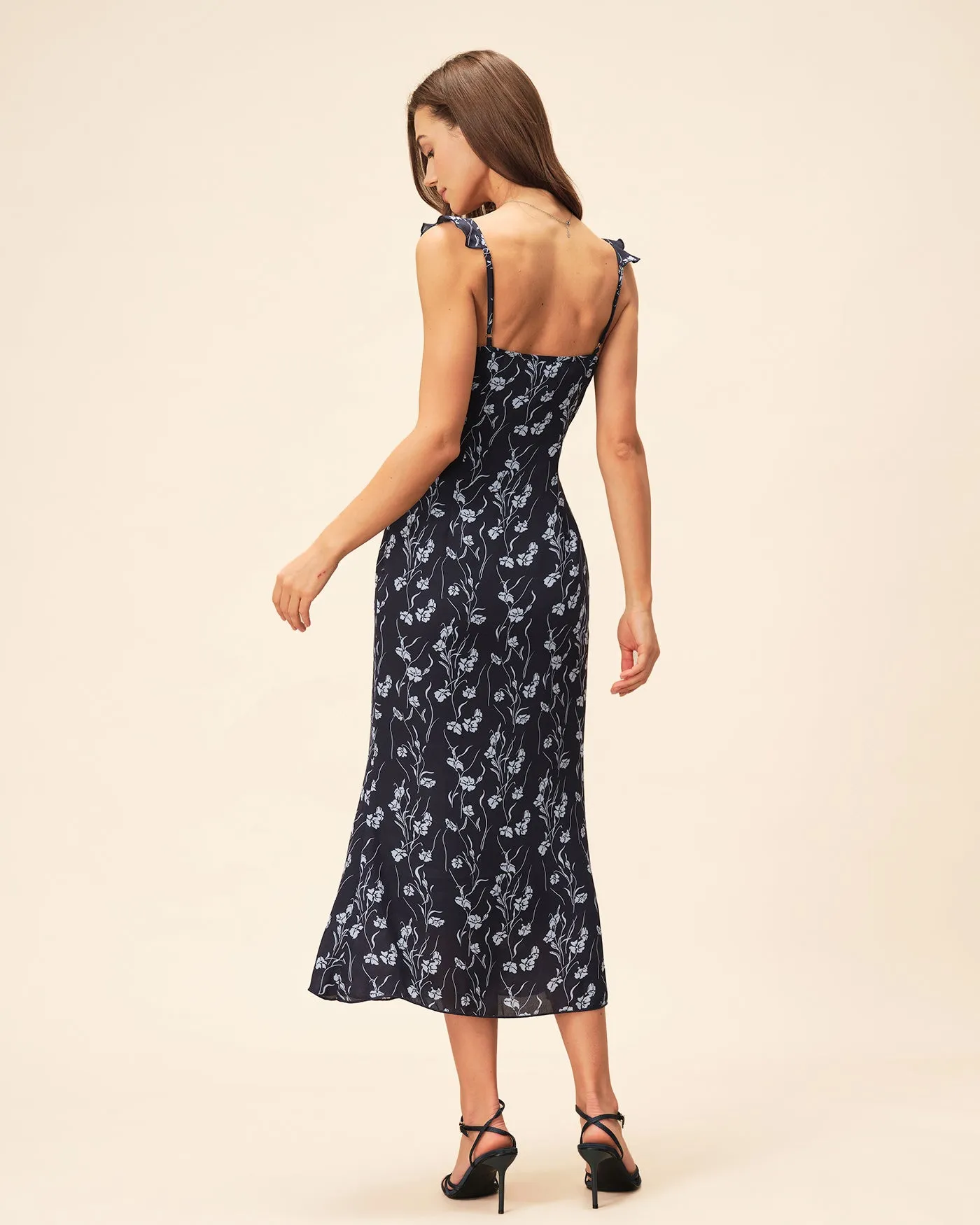 Blue Floral Slip A-Line Midi Dress sold by rihoas product image thumbnail 5