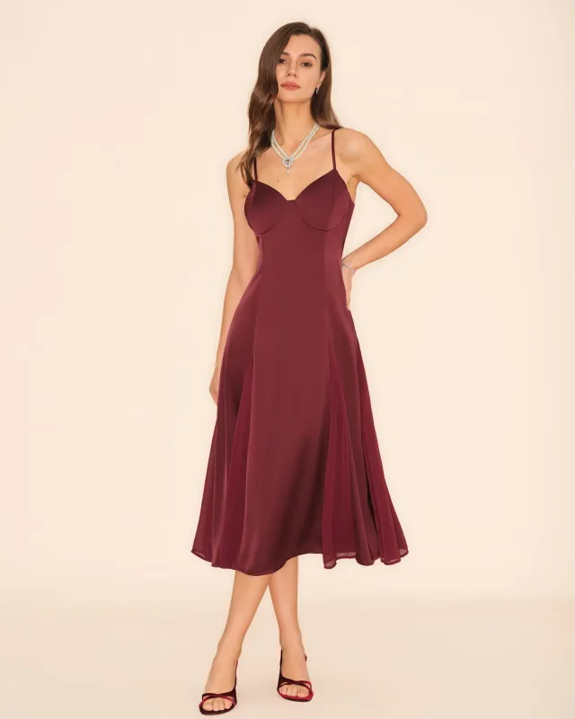 Wine Red Slip A-Line Midi Dress made by rihoas