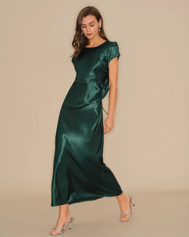 Green Tie Satin Maxi Dress sold by rihoas