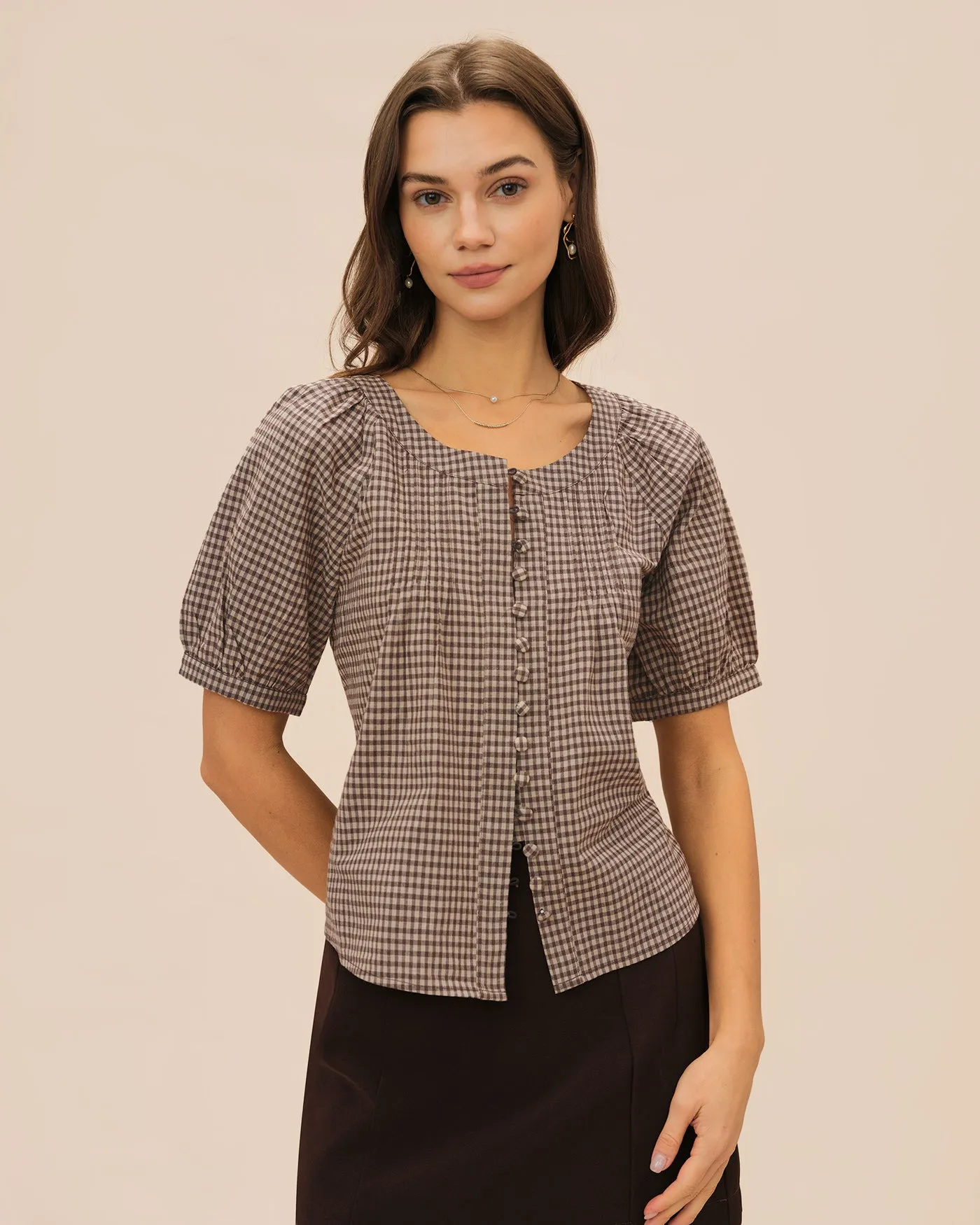 Brown Plaid Raglan Sleeve Blouse sold by rihoas