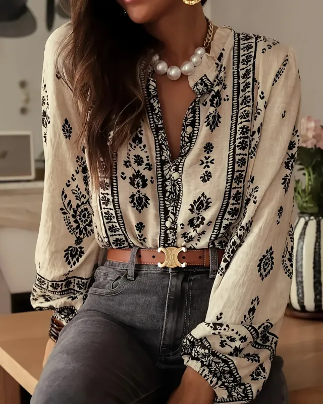 Apricot Floral Ruffled Bishop Sleeve Shirt sold by rihoas