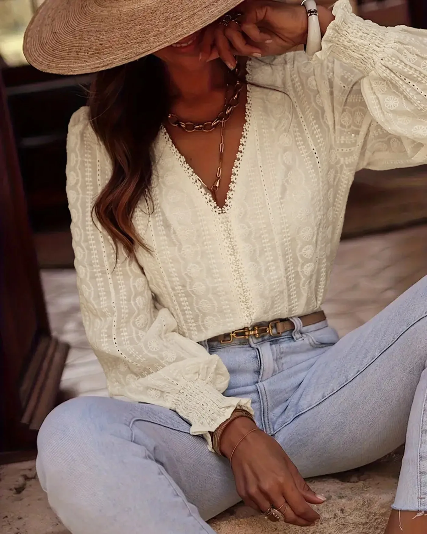 Apricot V Neck Textured Tee sold by rihoas product image thumbnail 3