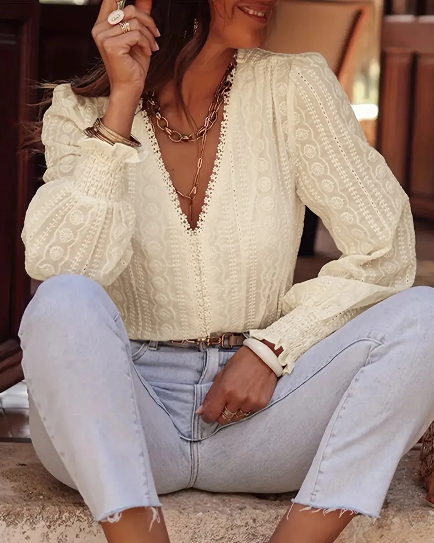 Apricot V Neck Textured Tee sold by rihoas