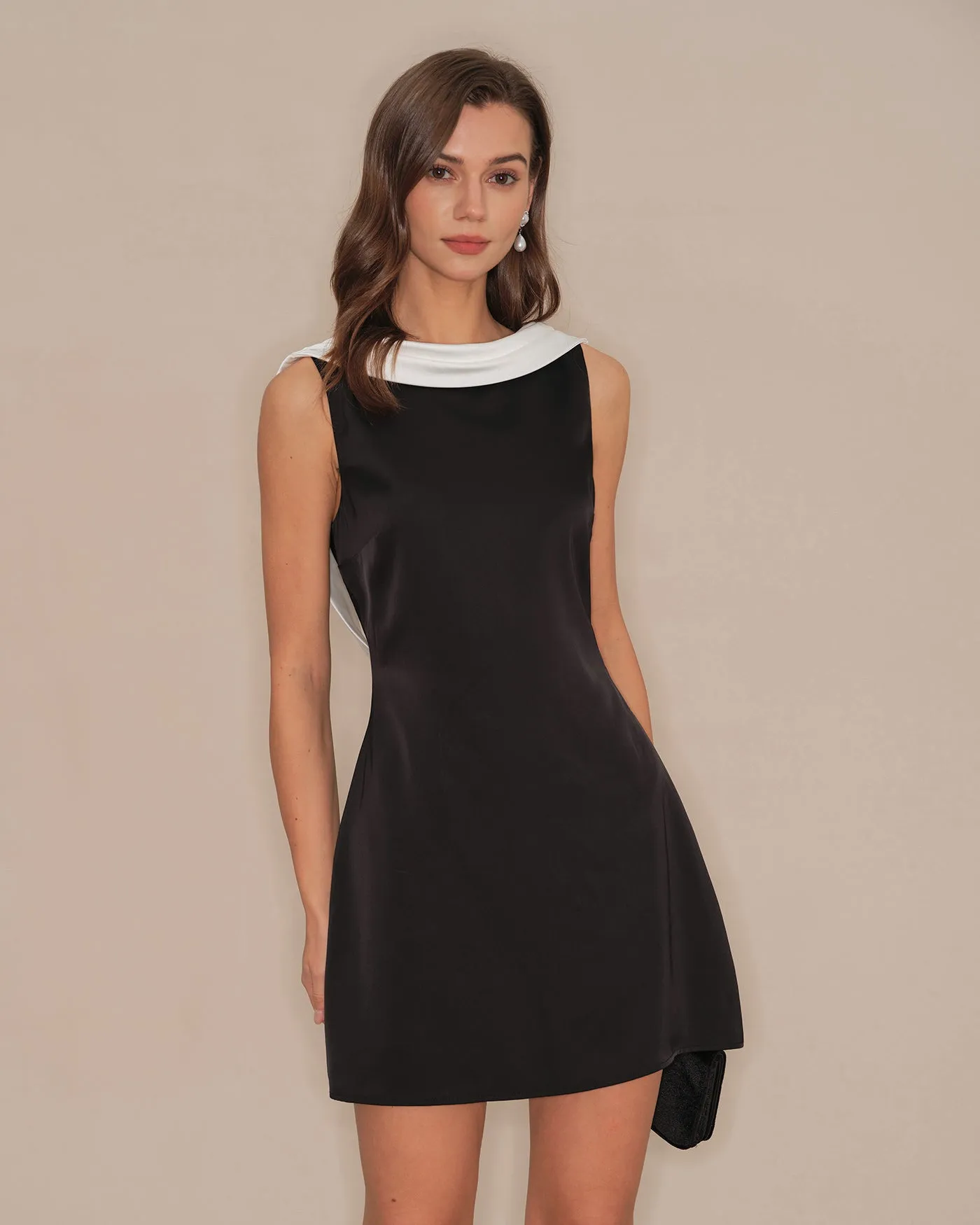 Black Cowl Neck Backless Mini Dress sold by rihoas