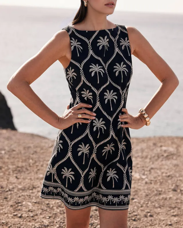 Black Boat Neck Floral Mini Dress sold by rihoas