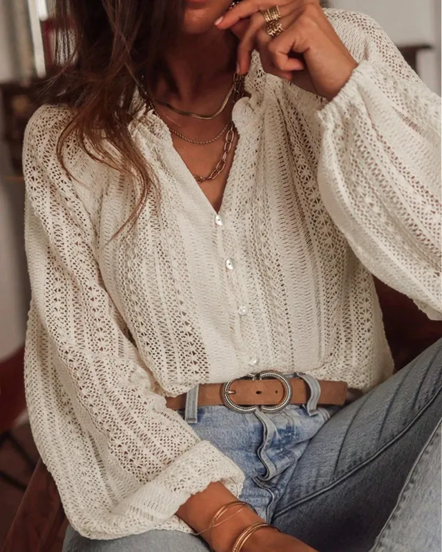 Beige V Neck Button Tee sold by rihoas