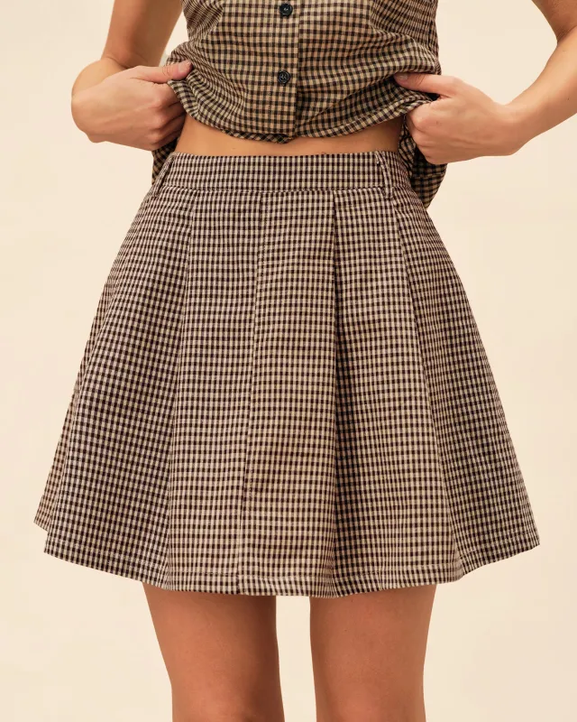 Brown Plaid Ruched Skirt sold by rihoas