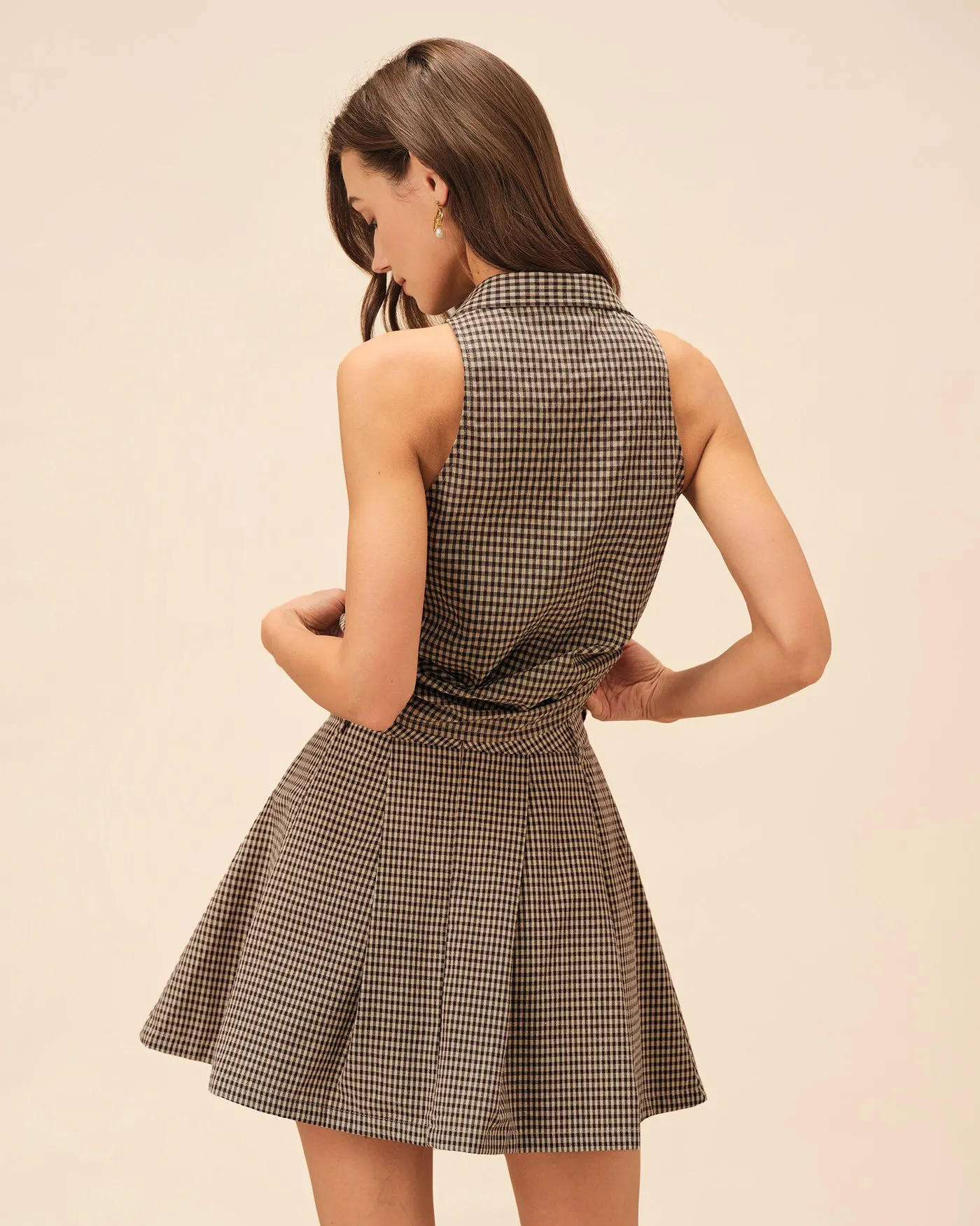 Brown Plaid Ruched Skirt sold by rihoas product image thumbnail 5