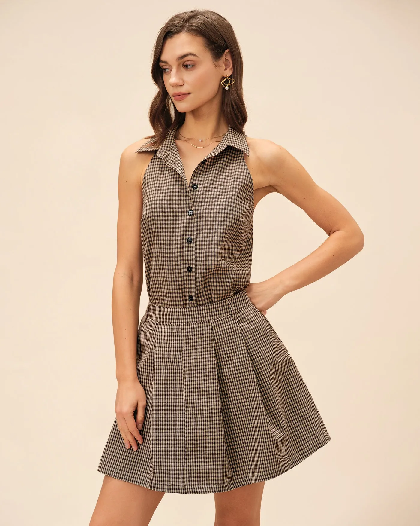 Brown Plaid Collar Blouse sold by rihoas product image thumbnail 3