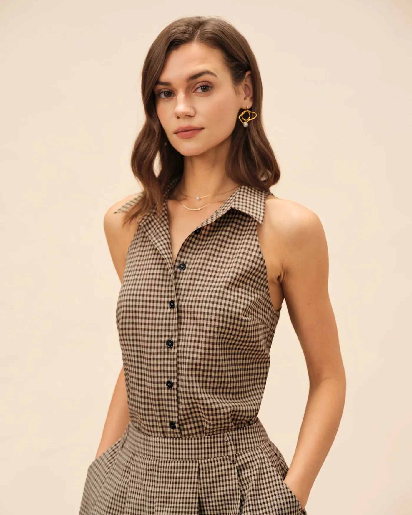 Brown Plaid Collar Blouse sold by rihoas