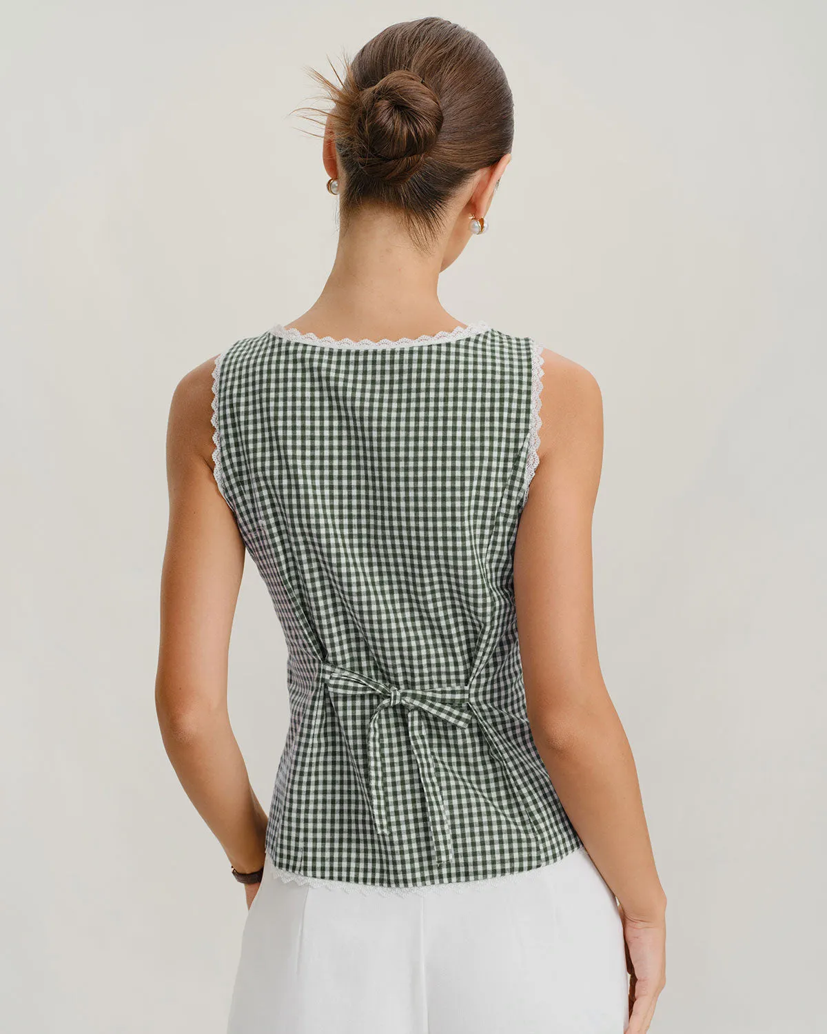 Green Boat Neck Plaid Tank Top sold by rihoas product image thumbnail 5