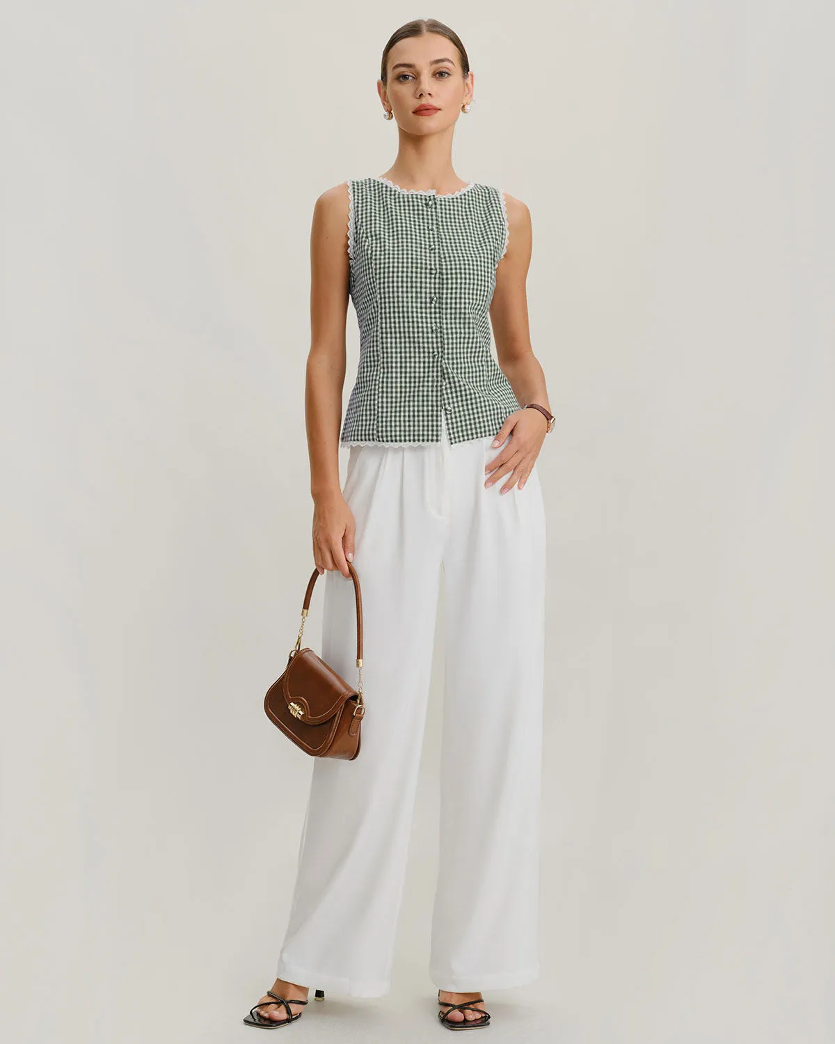 Green Boat Neck Plaid Tank Top sold by rihoas product image thumbnail 2