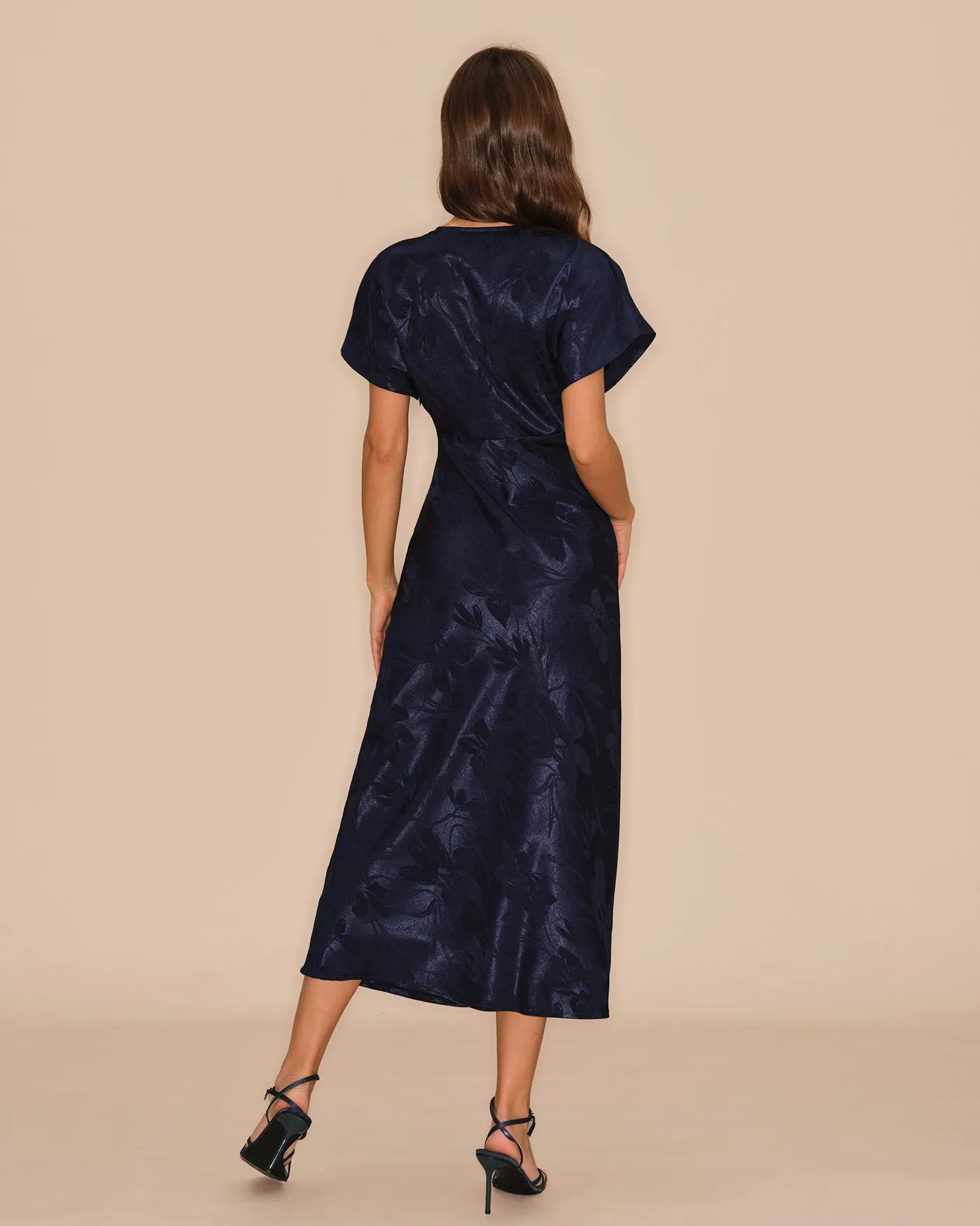 Blue V Neck Jacquard Midi Dress sold by rihoas product image thumbnail 5