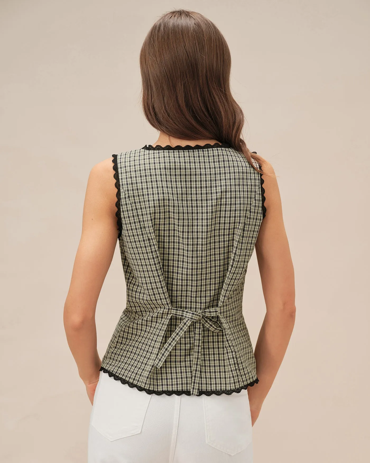 Apricot Boat Neck Plaid Tank Top sold by rihoas product image thumbnail 4