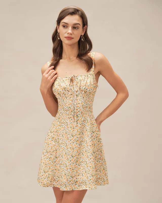 Yellow Floral Strap Mini Dress made by rihoas