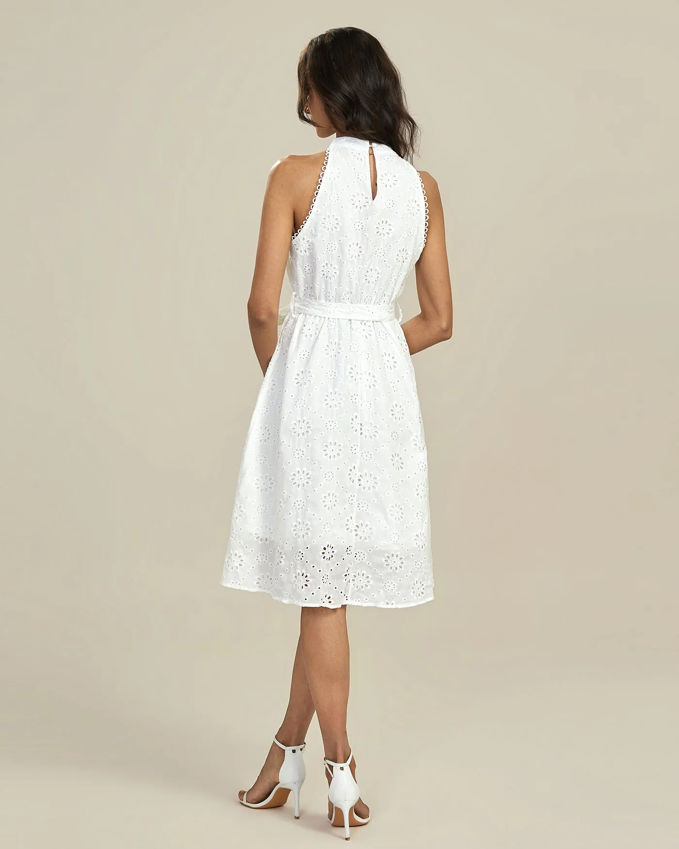 White Floral Textured Midi Dress sold by rihoas product image thumbnail 5