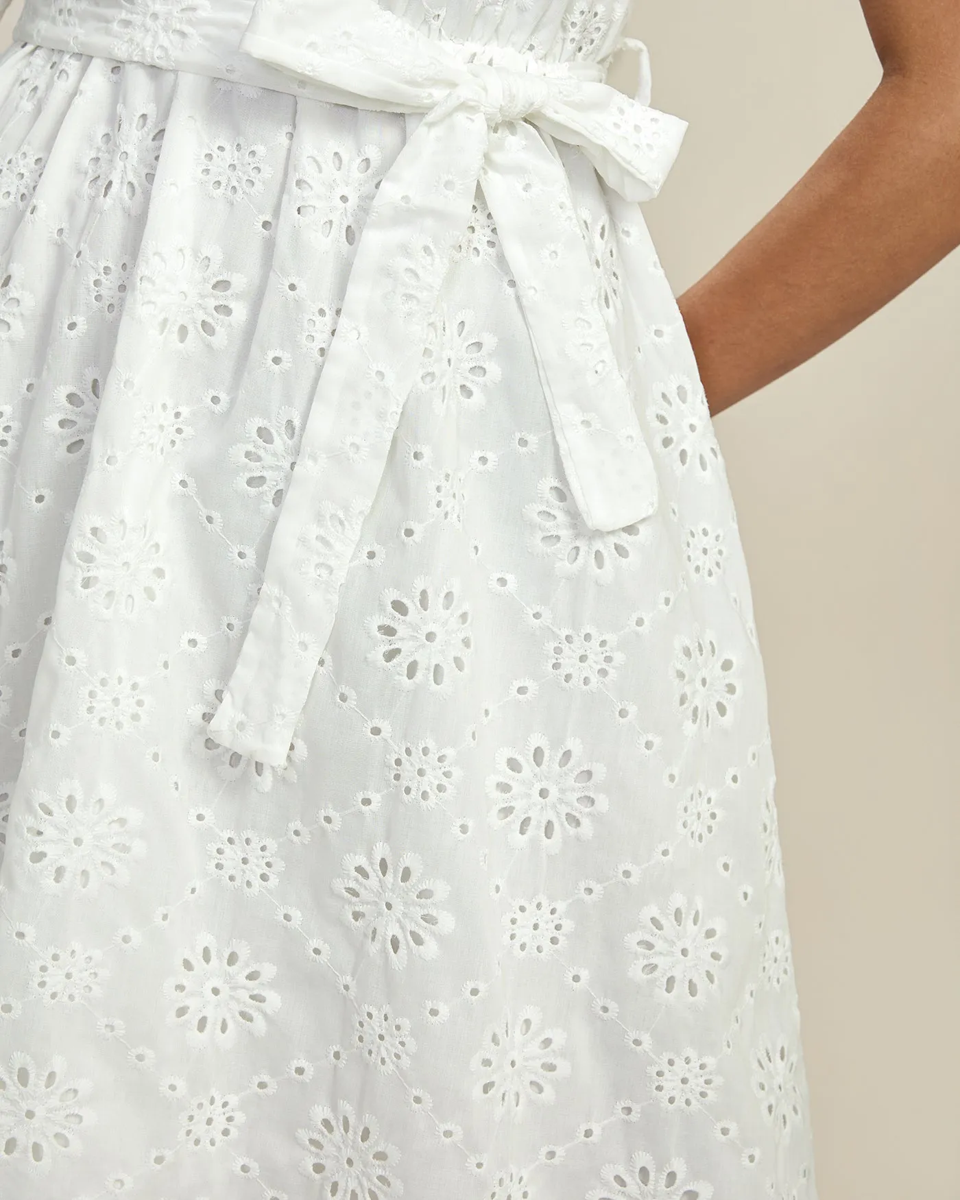 White Floral Textured Midi Dress sold by rihoas product image thumbnail 2