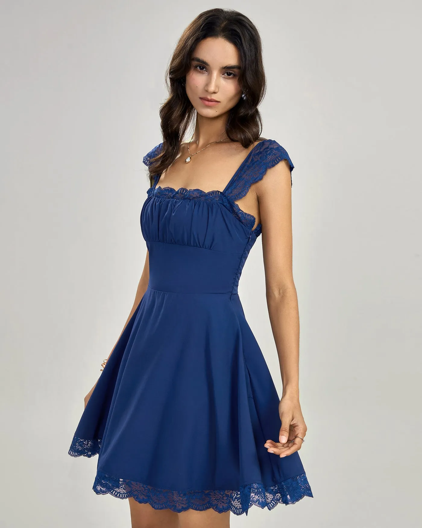 Blue Lace Slip Mini Dress sold by rihoas product image thumbnail 3