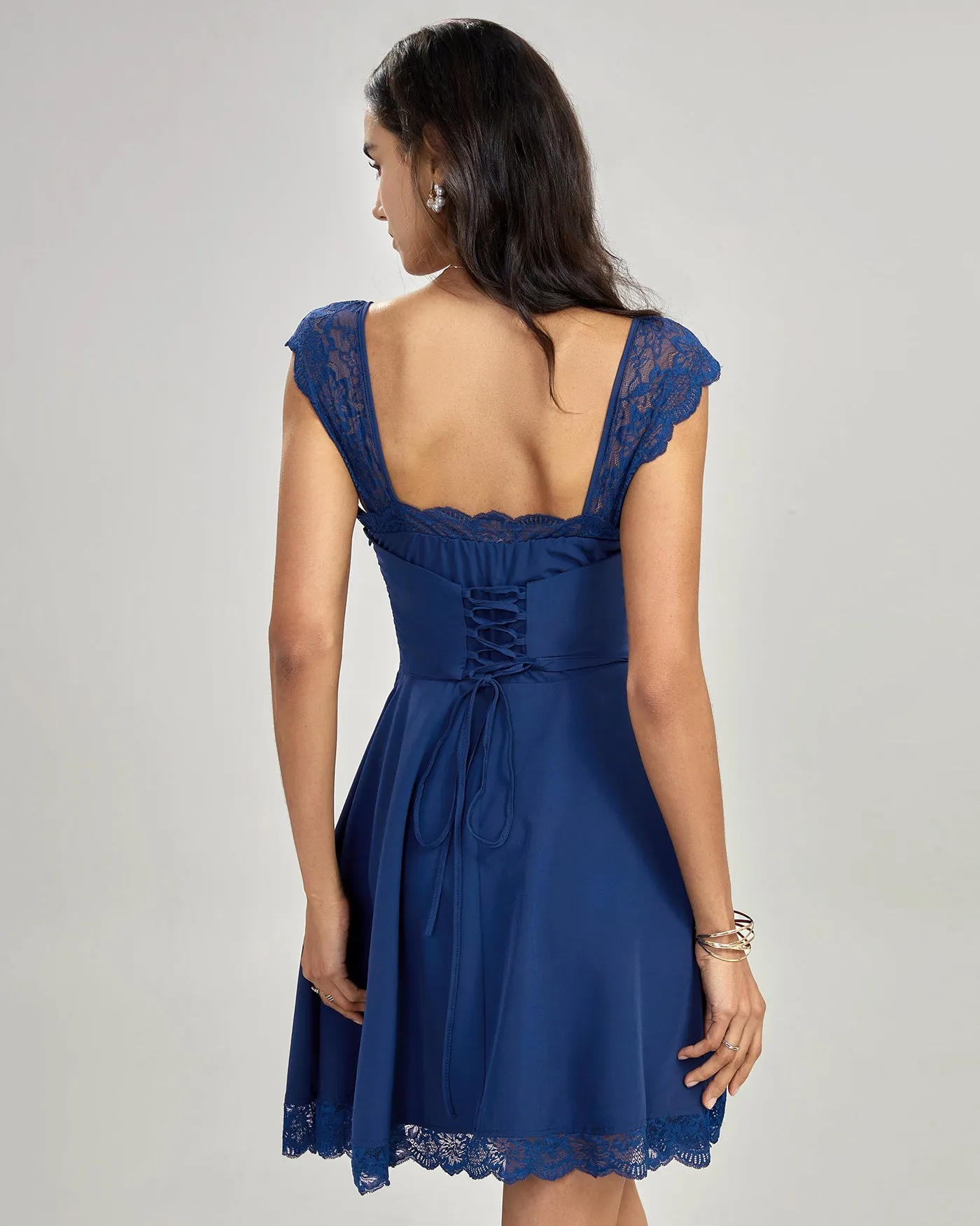 Blue Lace Slip Mini Dress sold by rihoas product image thumbnail 4