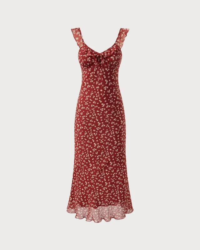 Red Floral Slip Maxi Dress sold by rihoas