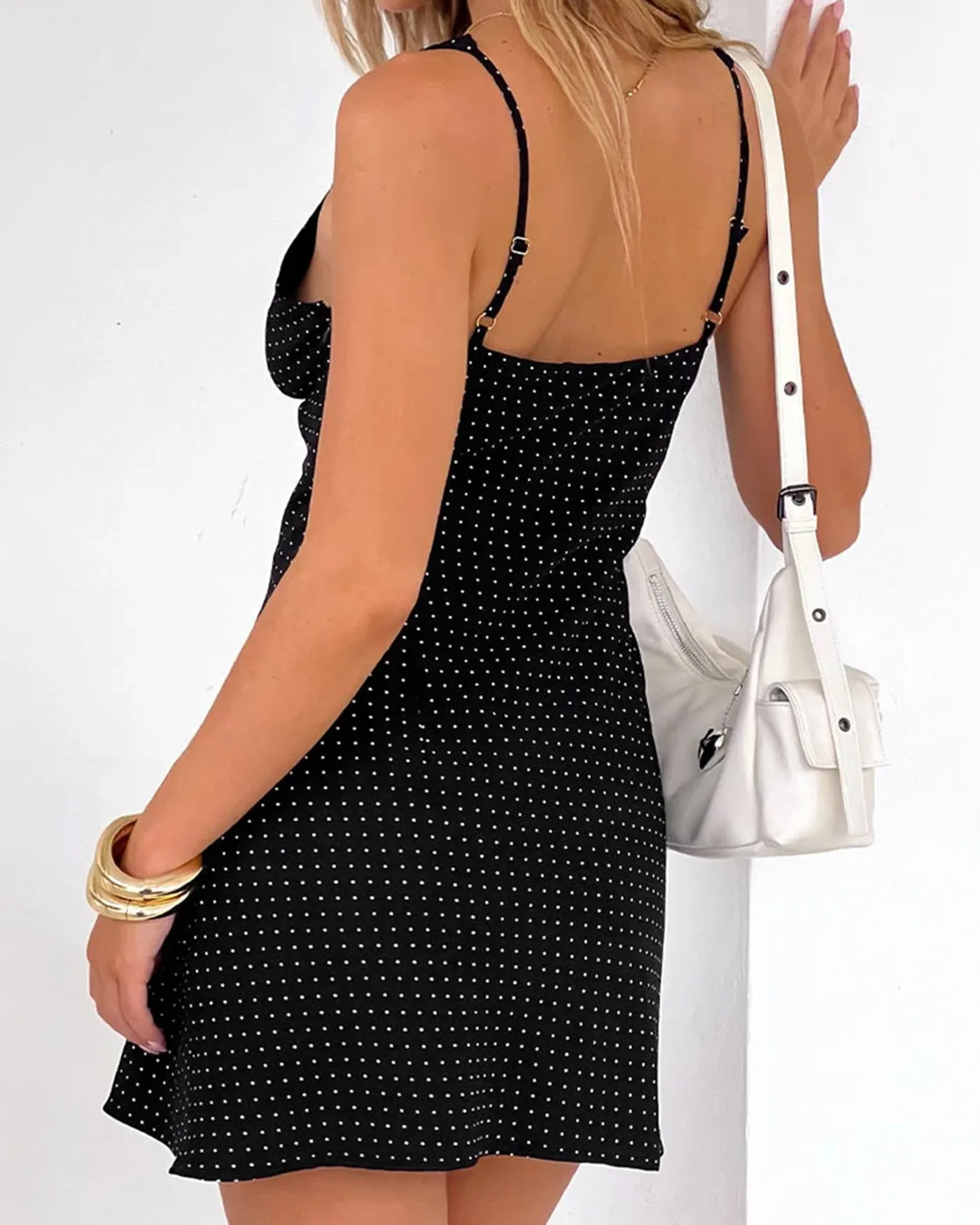 Black V Neck Lace Polka Dot Mini Dress sold by rihoas product image thumbnail 4