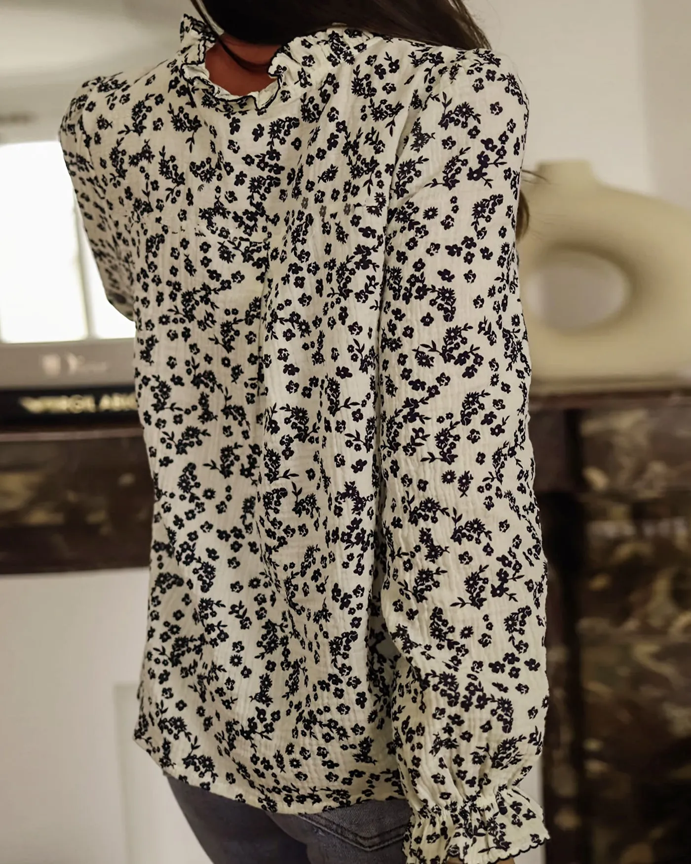 Beige Floral Ruffled Shirt sold by rihoas product image thumbnail 4