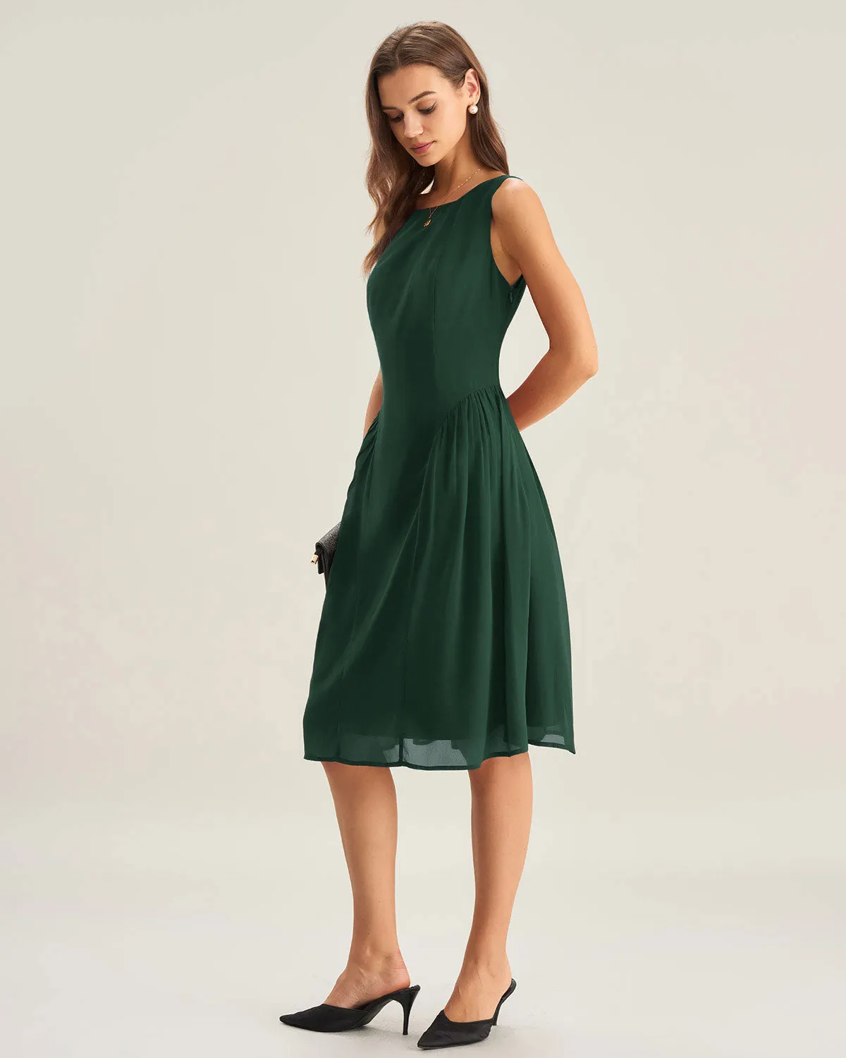 Green Boat Neck Chiffon Midi Dress sold by rihoas product image thumbnail 5