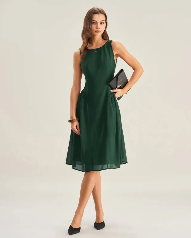 Green Boat Neck Chiffon Midi Dress made by rihoas