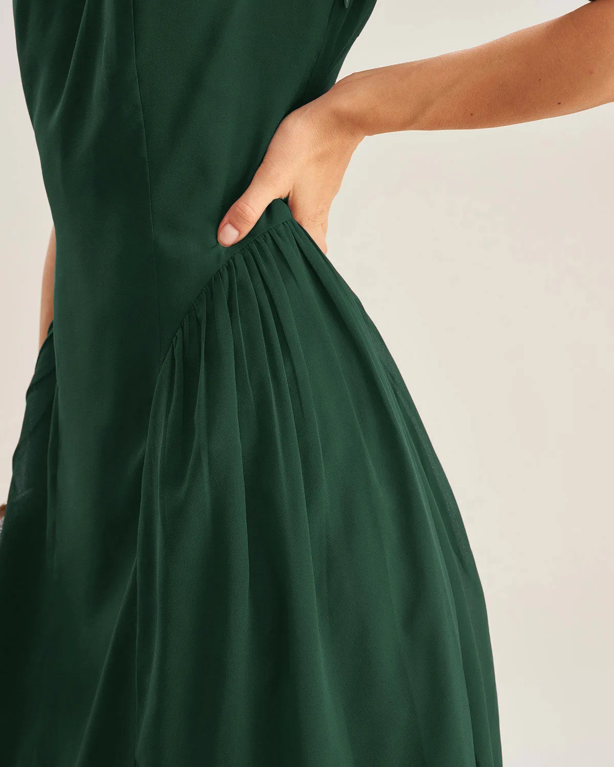 Green Boat Neck Chiffon Midi Dress sold by rihoas product image thumbnail 2