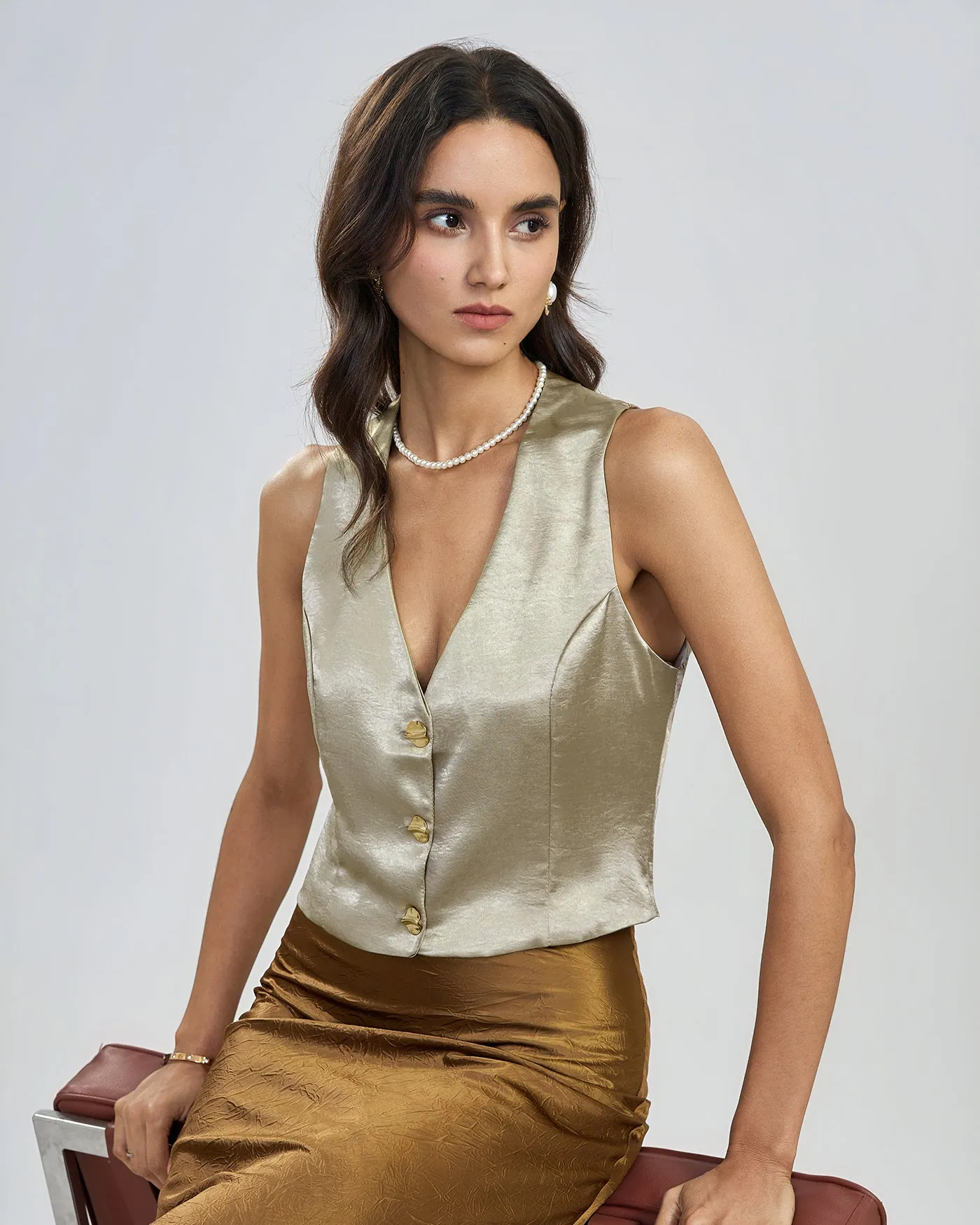 Apricot V Neck Button Vest sold by rihoas product image thumbnail 4