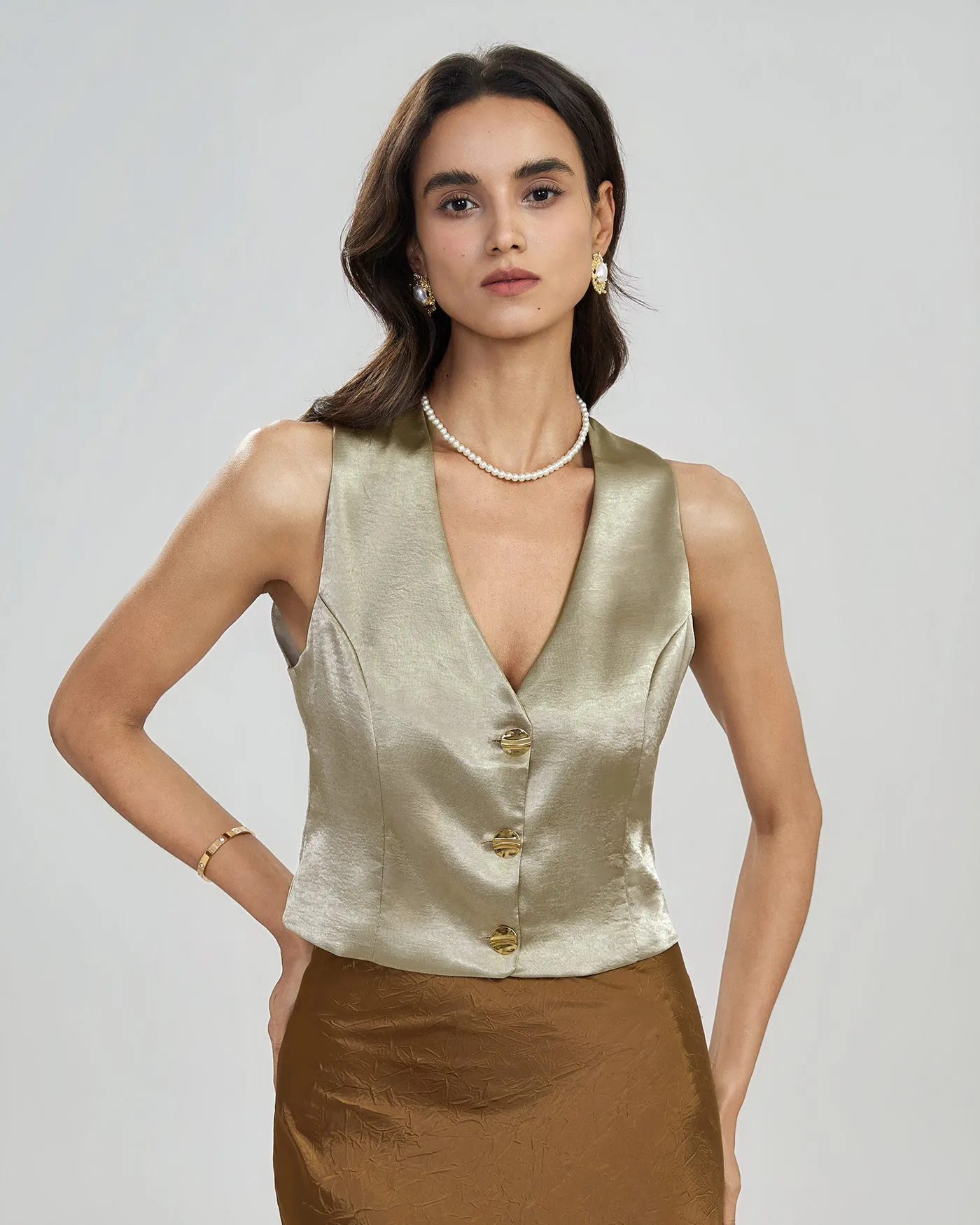 Apricot V Neck Button Vest sold by rihoas