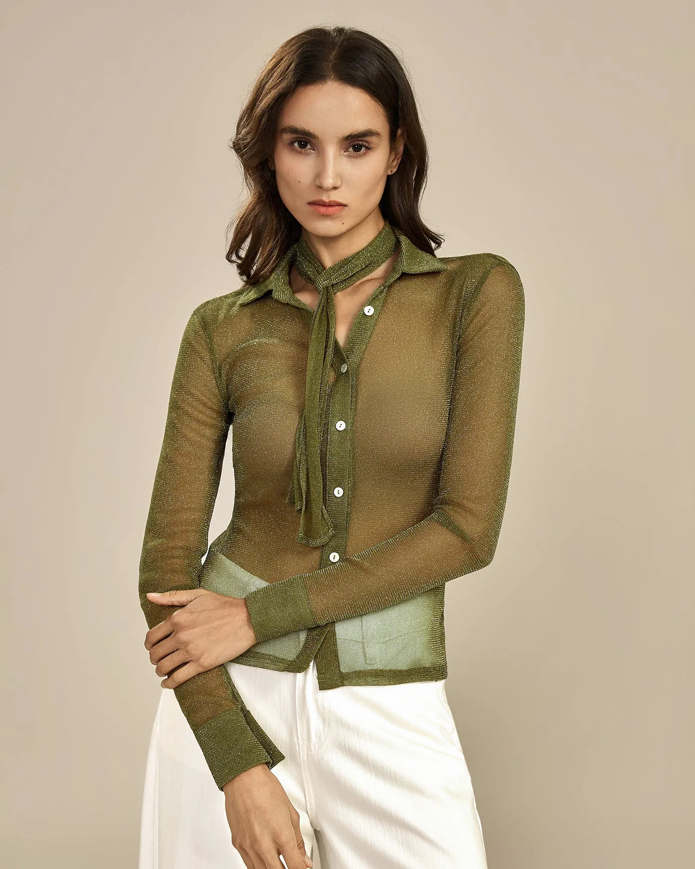 Green See Through Collar Shirt sold by rihoas