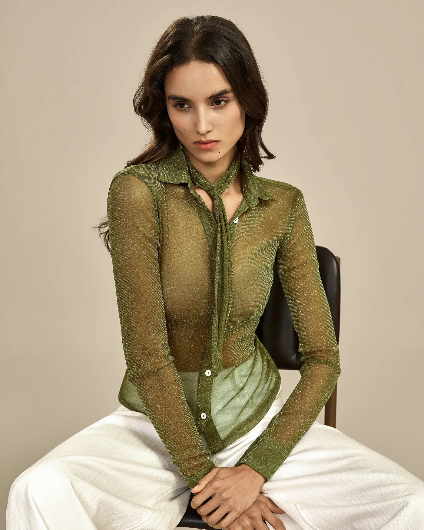 Green See Through Collar Shirt sold by rihoas product image thumbnail 4