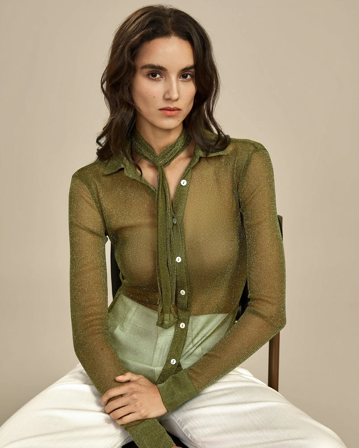 Green See Through Collar Shirt sold by rihoas product image thumbnail 3