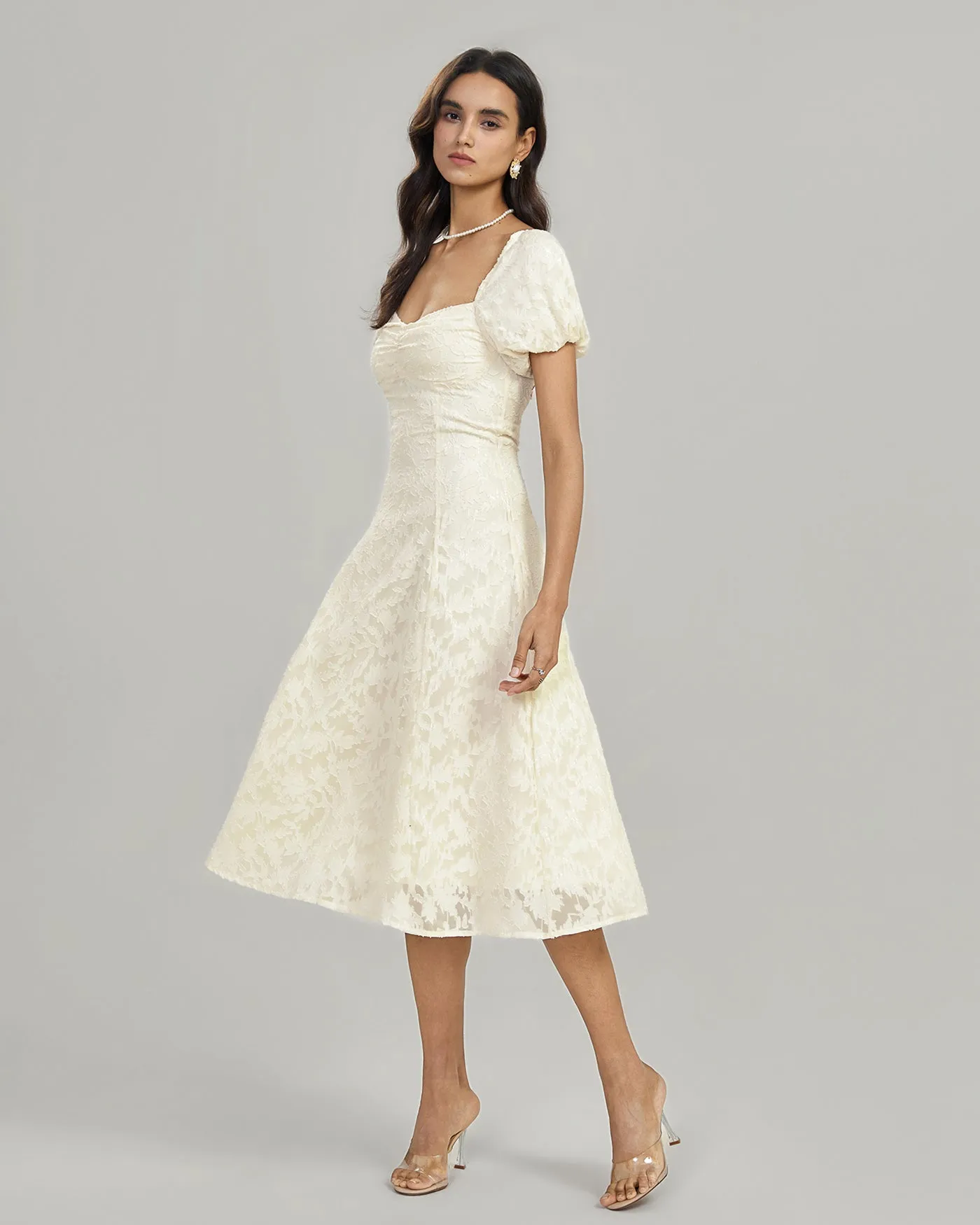 Apricot Square Neck Jacquard Midi Dress sold by rihoas product image thumbnail 3