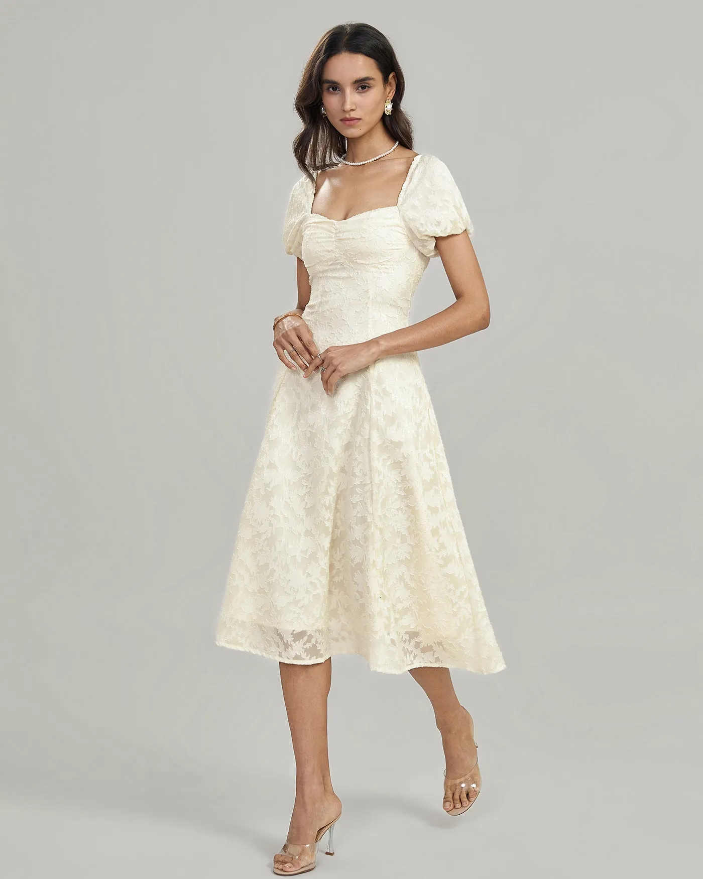 Apricot Square Neck Jacquard Midi Dress sold by rihoas product image thumbnail 4