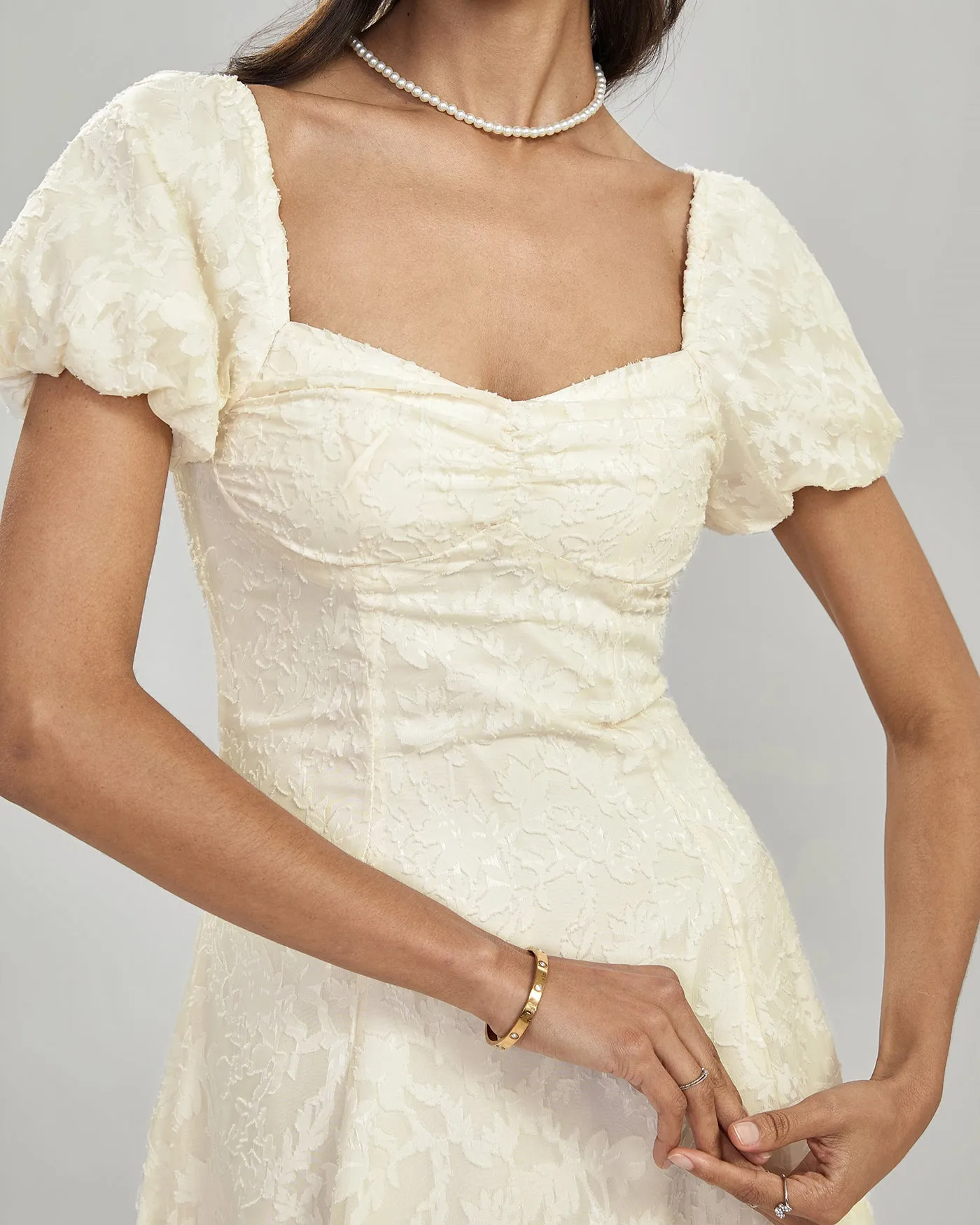 Apricot Square Neck Jacquard Midi Dress sold by rihoas product image thumbnail 2