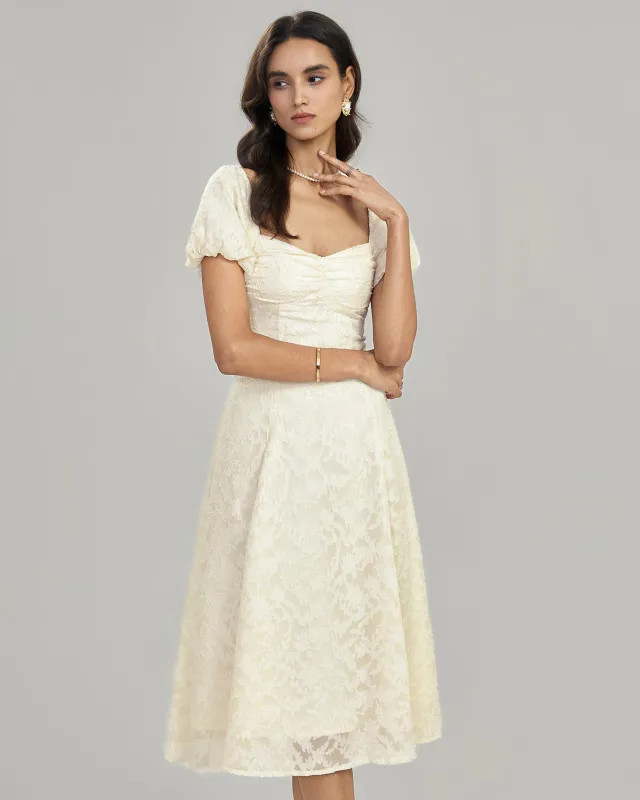 Apricot Square Neck Jacquard Midi Dress sold by rihoas