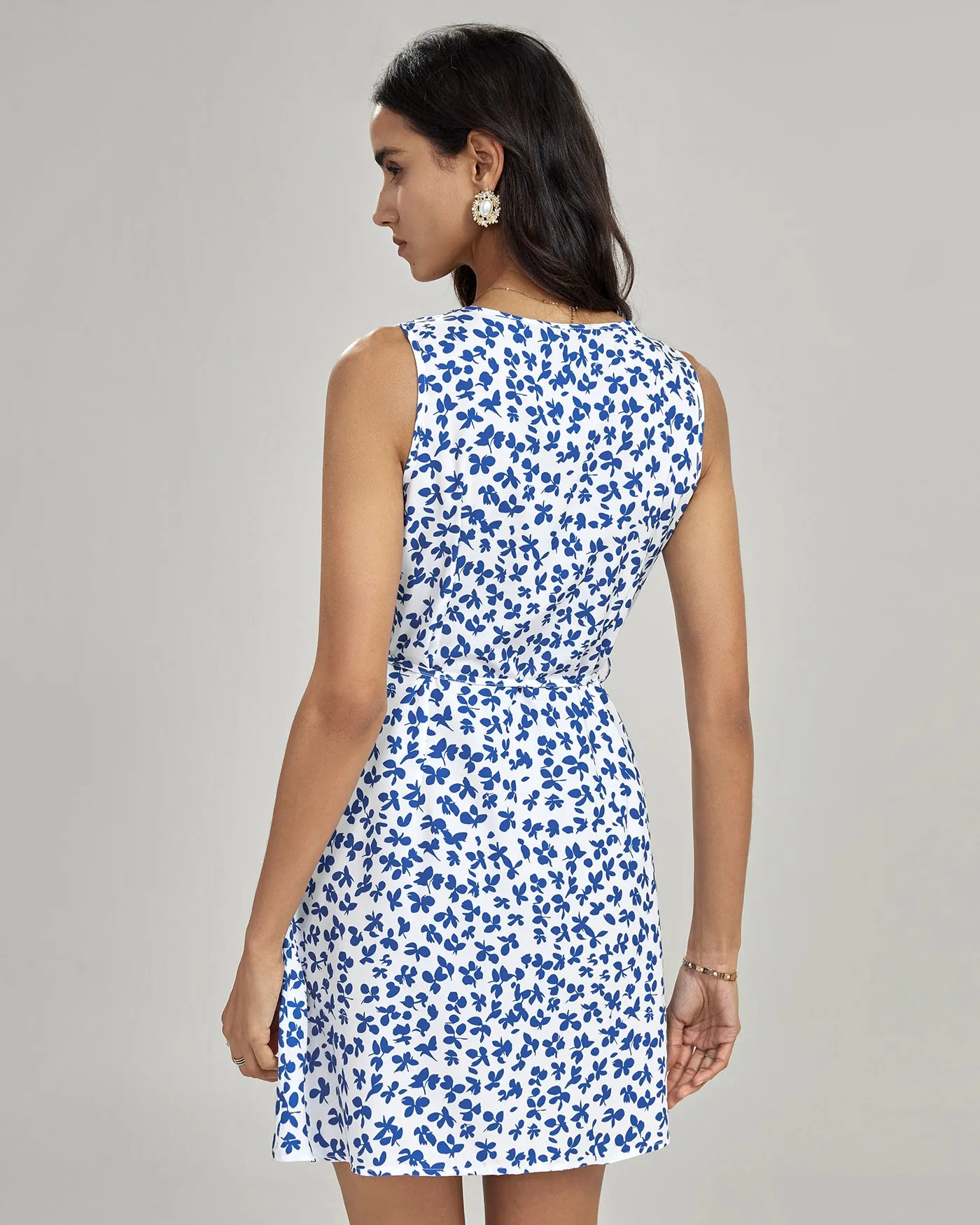 Blue V Neck Floral Mini Dress sold by rihoas product image thumbnail 5