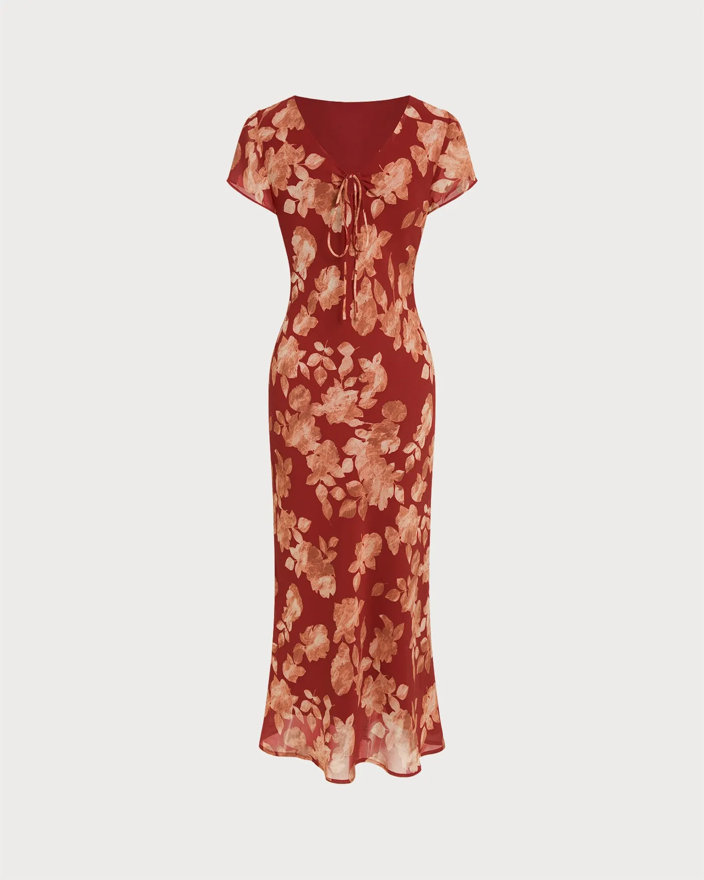 Red V Neck Floral Tunic Maxi Dress sold by rihoas