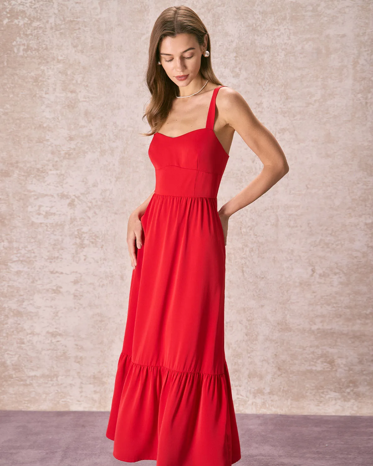 The Red Sweetheart Neck Layered Slip Maxi Dress sold by rihoas product image thumbnail 5