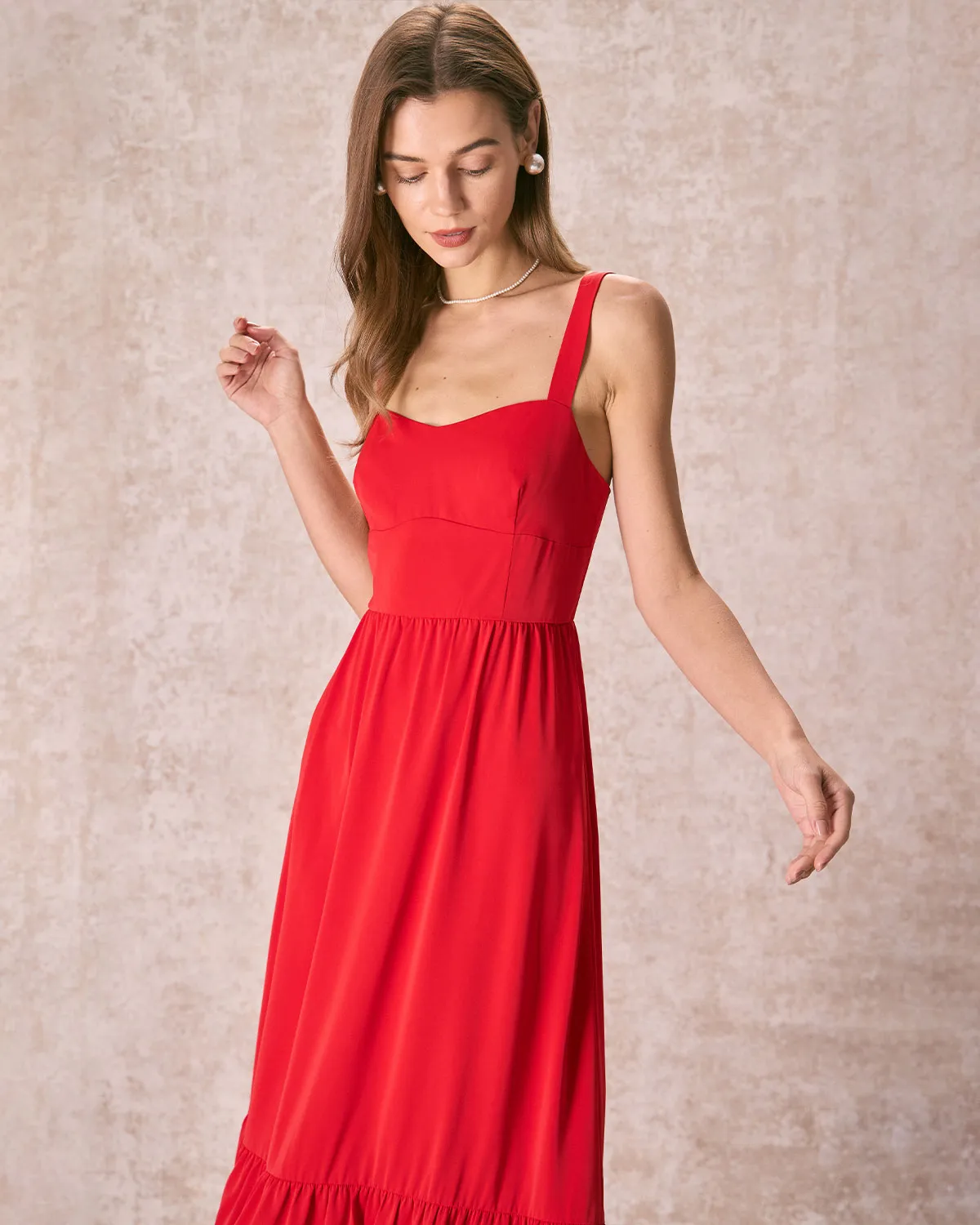 The Red Sweetheart Neck Layered Slip Maxi Dress sold by rihoas product image thumbnail 2