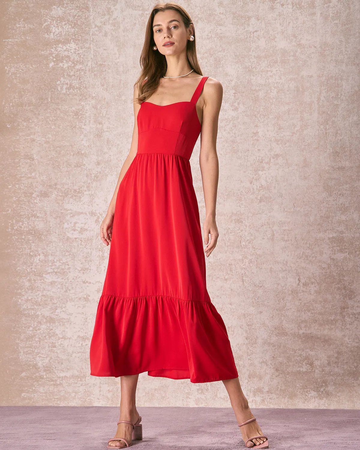 The Red Sweetheart Neck Layered Slip Maxi Dress sold by rihoas product image thumbnail 3