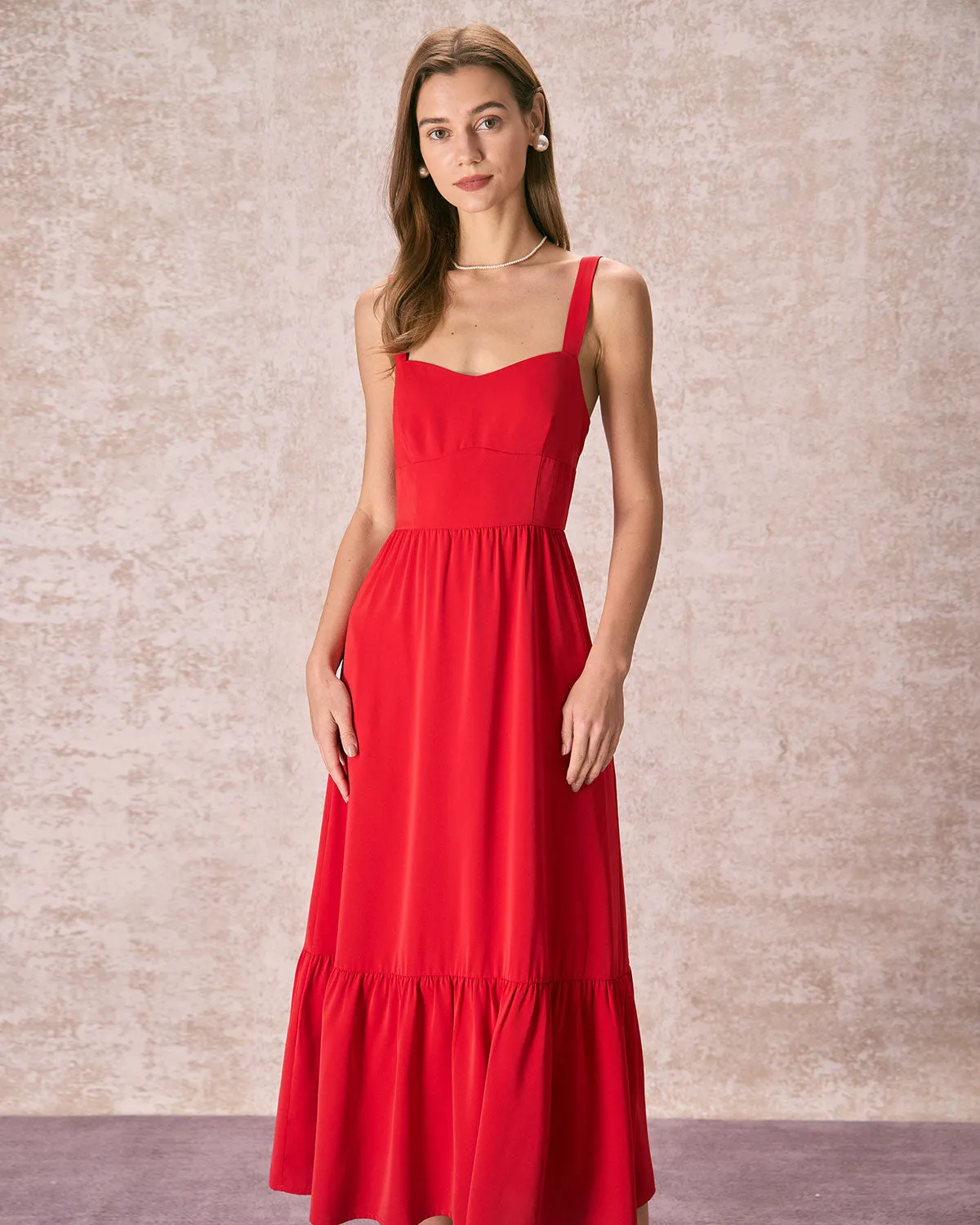 The Red Sweetheart Neck Layered Slip Maxi Dress sold by rihoas product image thumbnail 4