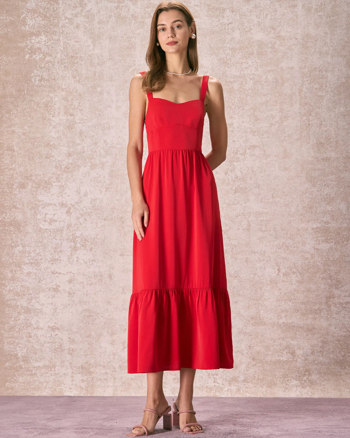 The Red Sweetheart Neck Layered Slip Maxi Dress sold by rihoas