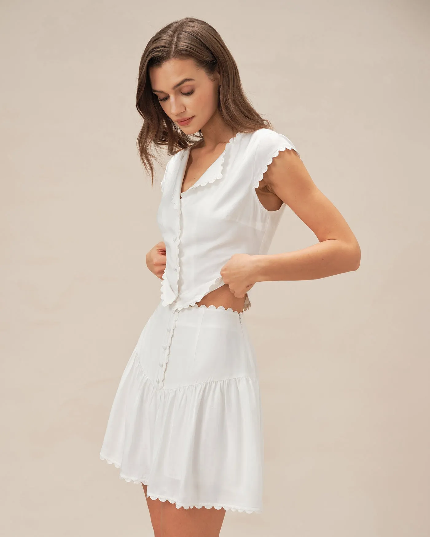 White Button Ruched Mini Skirt sold by rihoas product image thumbnail 4