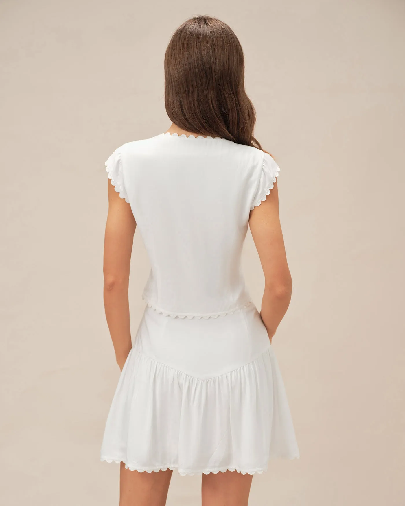 White Button Ruched Mini Skirt sold by rihoas product image thumbnail 5