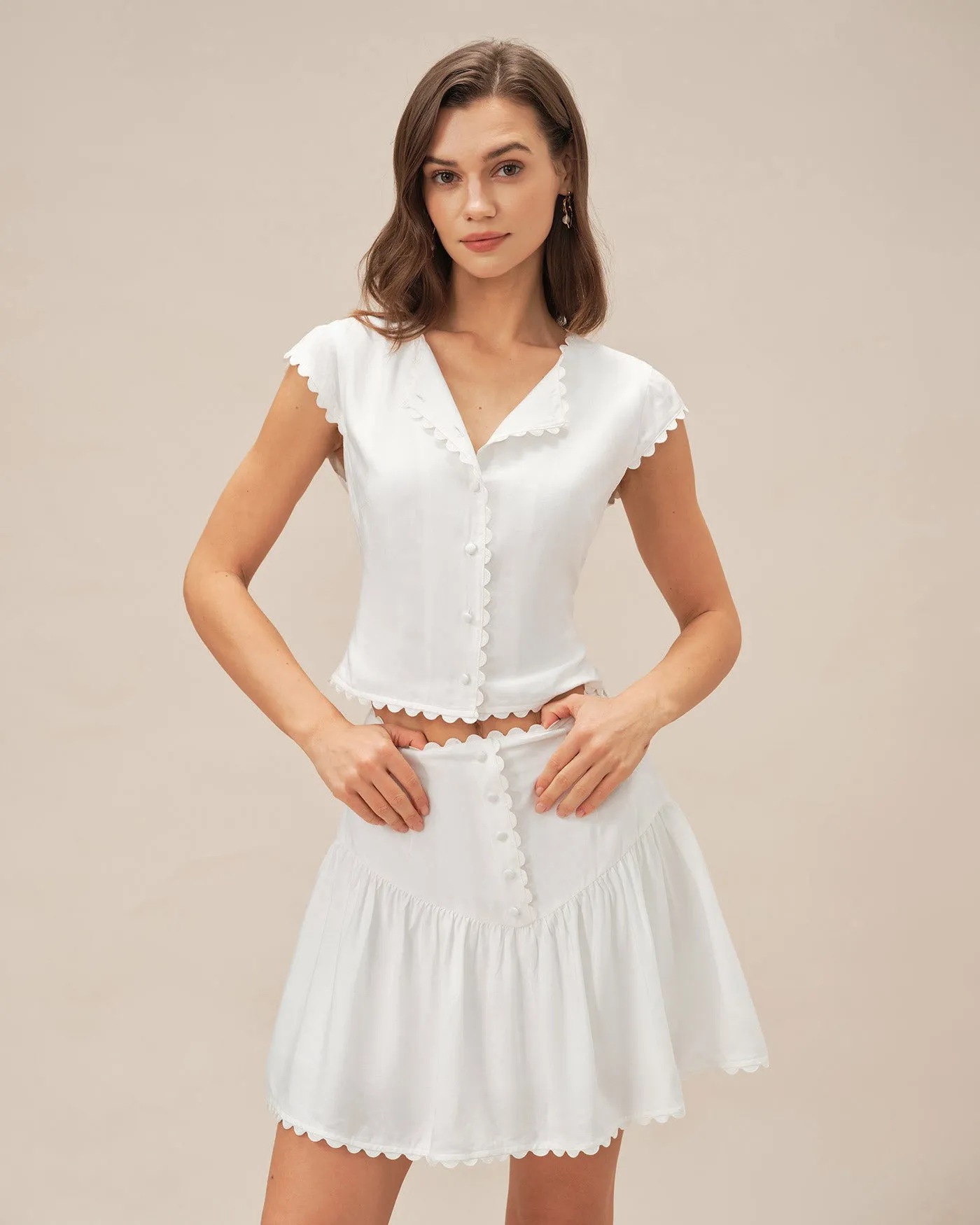 White Button Ruched Mini Skirt sold by rihoas product image thumbnail 3