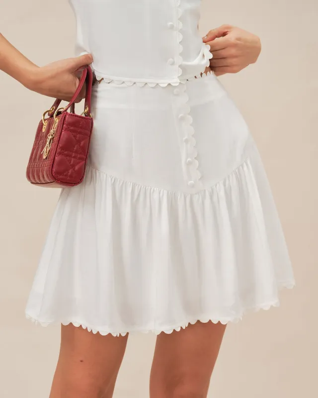 White Button Ruched Mini Skirt sold by rihoas